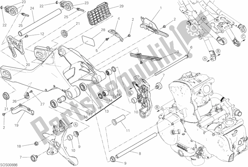Tutte le parti per il Braccio Oscillante Posteriore del Ducati Monster 821 Dark 2020